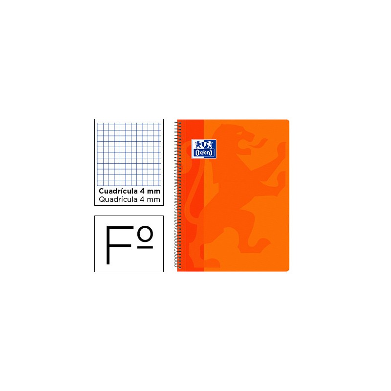 Cuaderno espiral oxford school classic tapa polipropileno folio 80 hojas cuadro 4 mm con margen