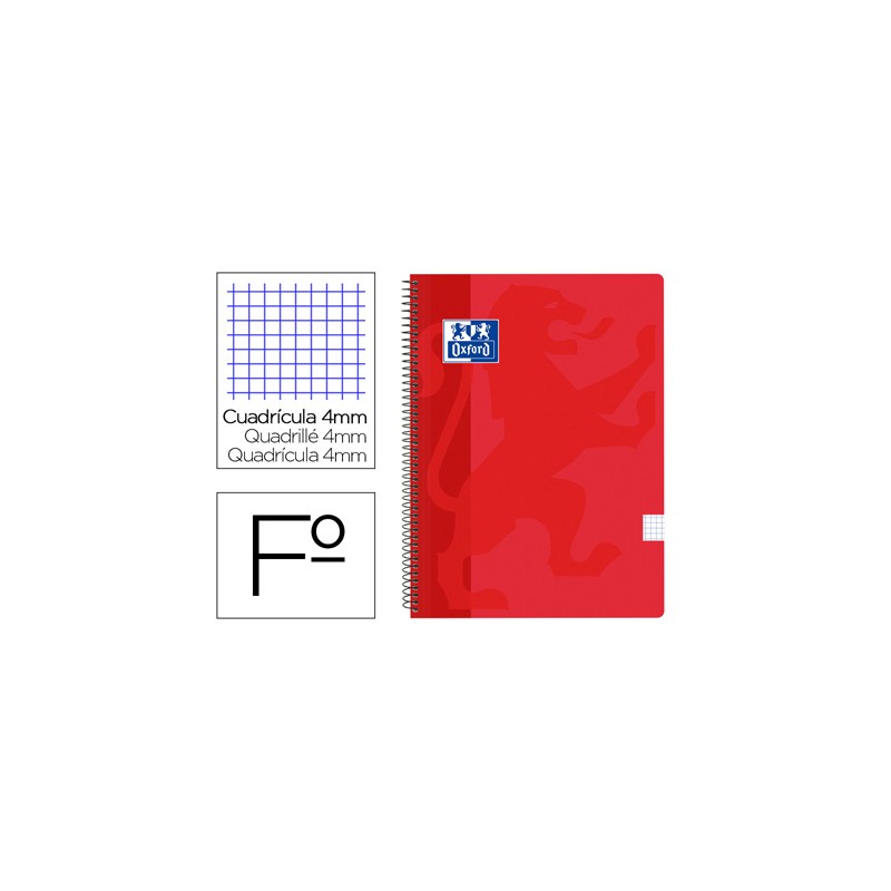 Cuaderno espiral oxford school classic tapa polipropileno folio 80 hojas cuadro 4 mm con margen rojo