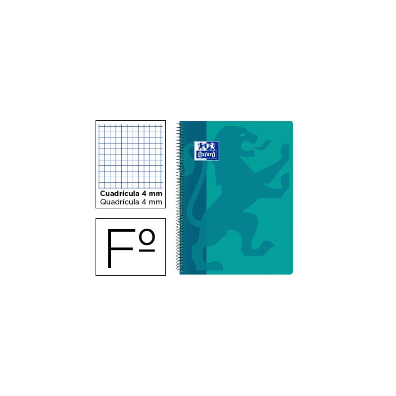 Cuaderno espiral oxford school classic tapa polipropileno folio 80 hojas cuadro 4 mm con margen aqua