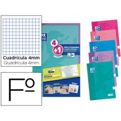 Cuaderno espiral oxford tapa extradura folio 80 hojas cuadro 4 mm write&erase pizarra pack 4+1 unidades