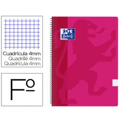 Cuaderno espiral oxford school classic tapa polipropileno folio 80 h cuadro 4 mm con margen fucsia