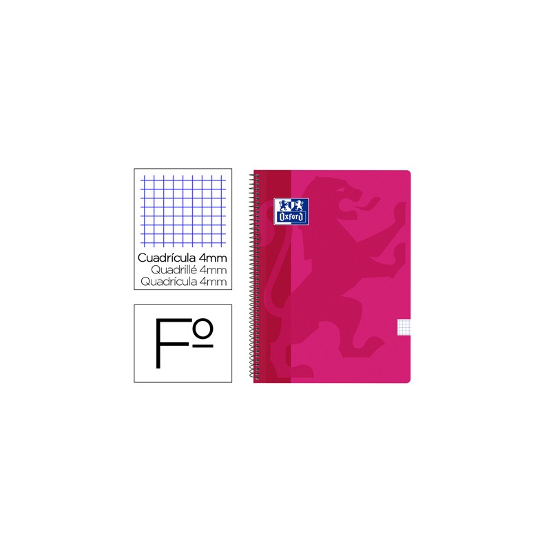 Cuaderno espiral oxford school classic tapa polipropileno folio 80 h cuadro 4 mm con margen fucsia