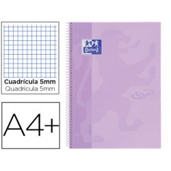 Cuaderno espiral oxford ebook 1 school touch te din a4+ 80 hojas cuadro 5 mm con margen malva pastel