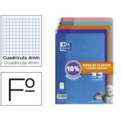 Cuaderno espiral oxford tapa plastico folio 80 hojas cuadro 4 mm pack 5 unidades colores tendecias