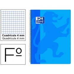 Cuaderno espiral oxford school classic tapa polipropileno folio 80 hojas cuadro 4 mm con margen azul