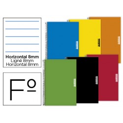 Cuaderno espiral papercop folio tapa extradura 80 hojas horizontal 8mm con margen 70 gr colores surtidos