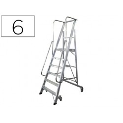 Escalera movil ktl de aluminio con plataforma y guardacuerpos plegable 6 peldaños serie 2xl-s