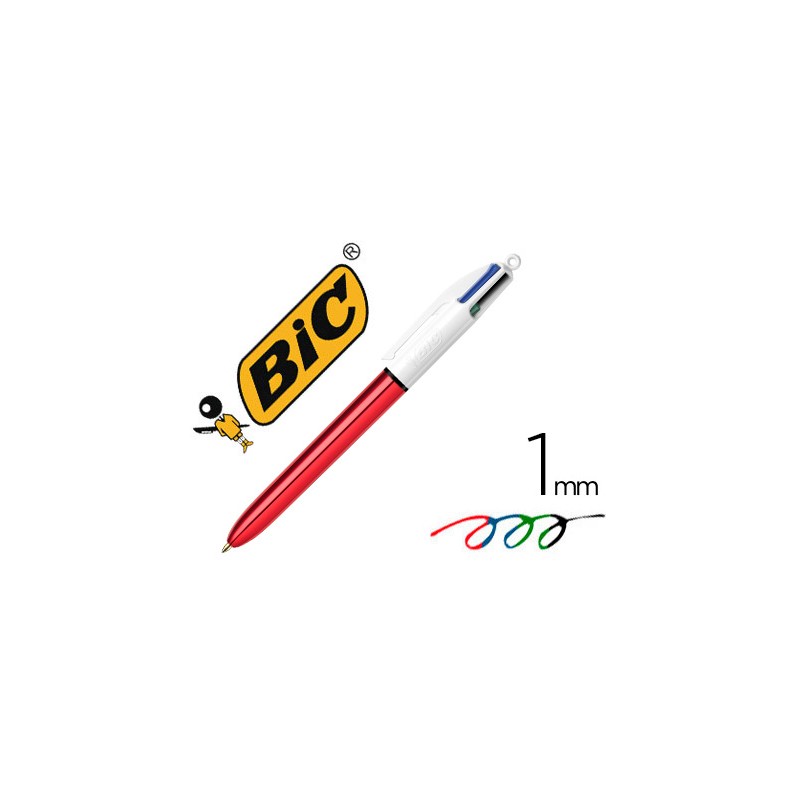 Boligrafo bic cuatro colores shine rojo punta de 1 mm