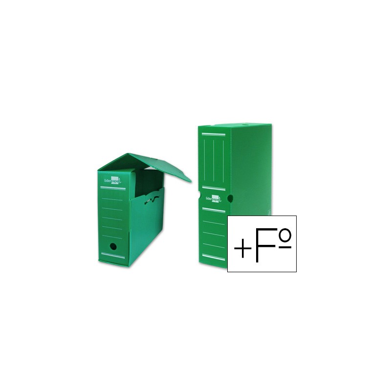 Caja archivo definitivo plastico liderpapel verde tamaño 387x275x105 mm