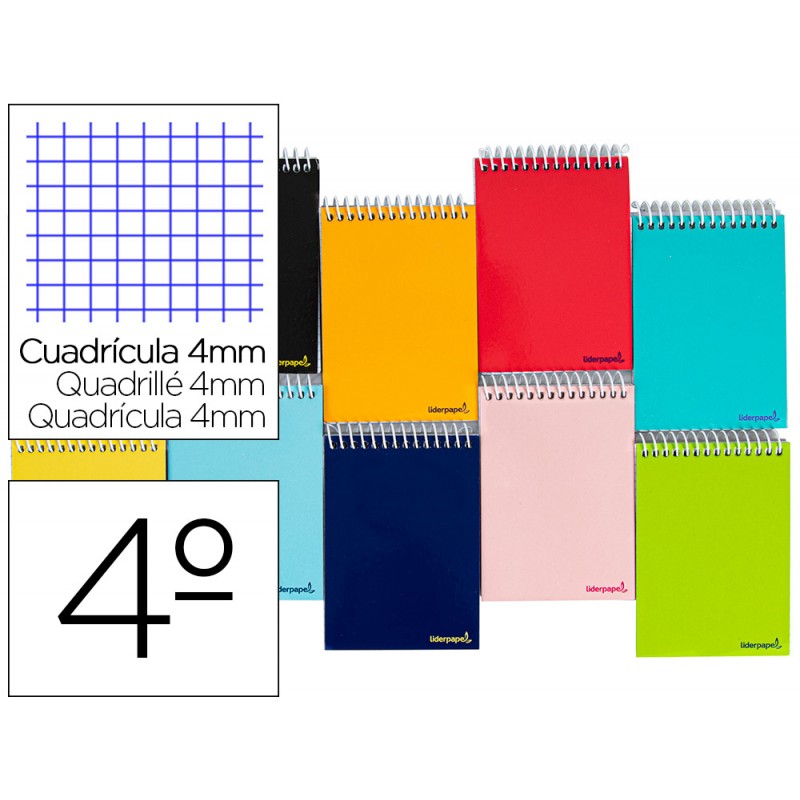 Cuaderno espiral liderpapel cuarto apaisado smart tapa blanda 80h 60gr cuadro 4mm conmargen colores surtidos