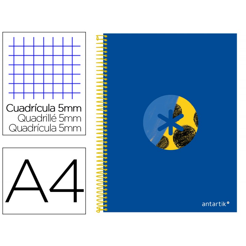 Cuaderno espiral liderpapel a4 micro antartik tapa forrada120h 100 gr cuadro 5 banda 4 taladros trending azul 2020