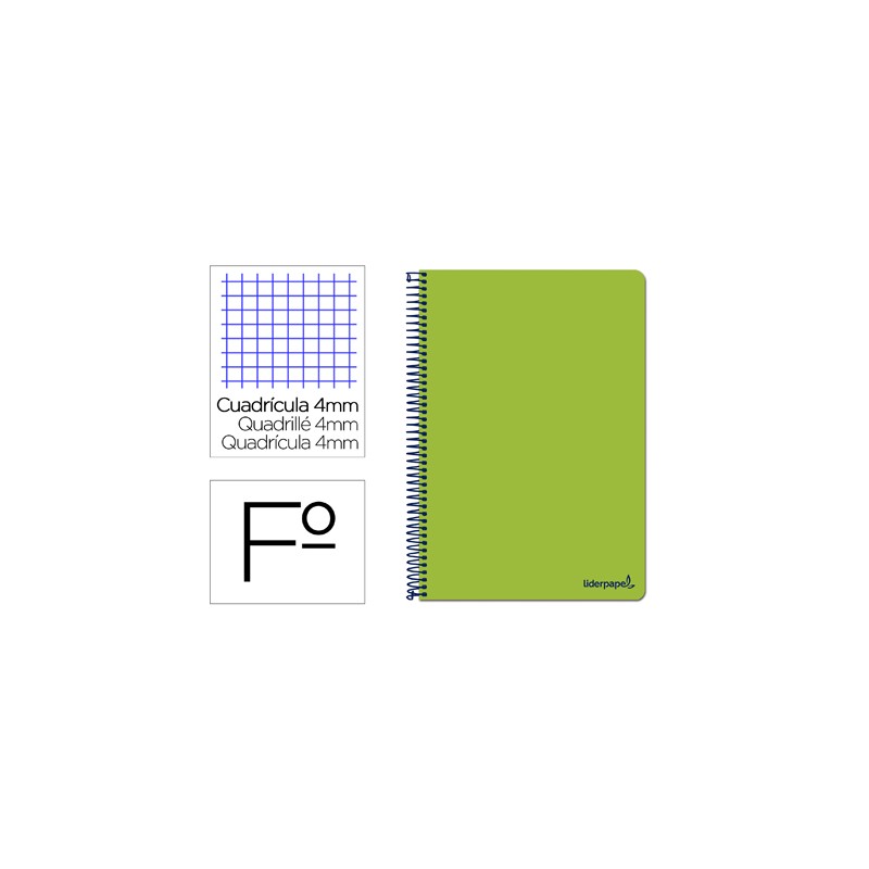 Cuaderno espiral liderpapel folio write tapa blanda 80h 60gr cuadro 4mm con margen color verde