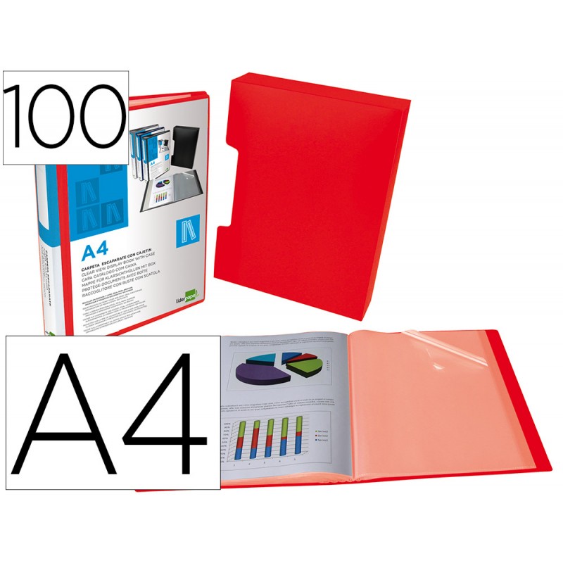 Carpeta liderpapel personaliza 100 fundas polipropilenodin a4 rojo translucido con cajetin