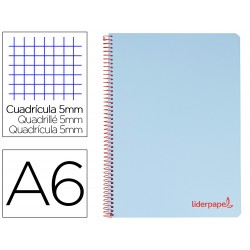 Cuaderno espiral liderpapel a6 micro wonder tapa plastico 120h 90 gr cuadro 5mm 4 bandas color celeste