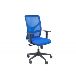 Silla de oficina pyc motilla con brazos regulable respaldo en malla y asiento bali en tela color azul