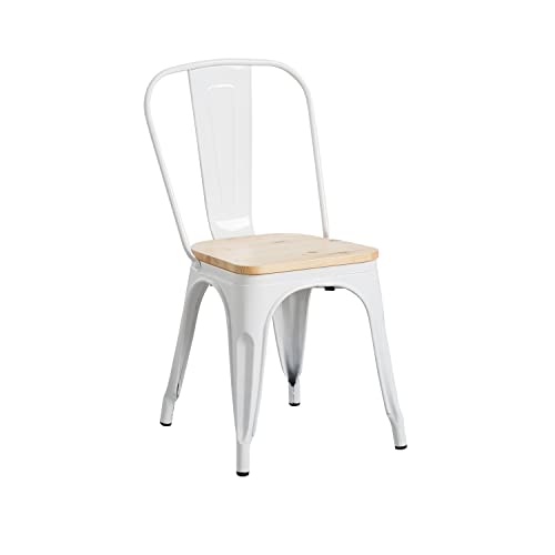 THINIA HOME Silla Industrial Strong con Asiento de Madera...