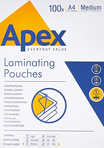 Fellowes Apex - Pack de 100 fundas de plastificar, formato...