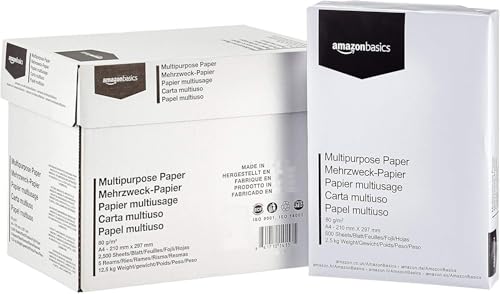 Amazon Basics Papel multiusos para impresora A4 80gsm, 2500...