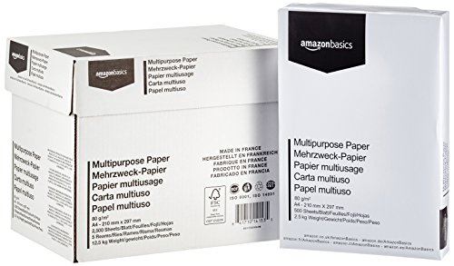Amazon Basics Papel multiusos para impresora A4 80gsm, 5x500...