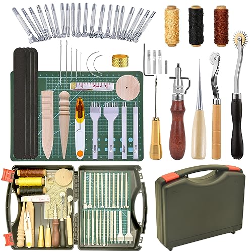 Kit de trabajo de cuero de 59 piezas, herramientas y...